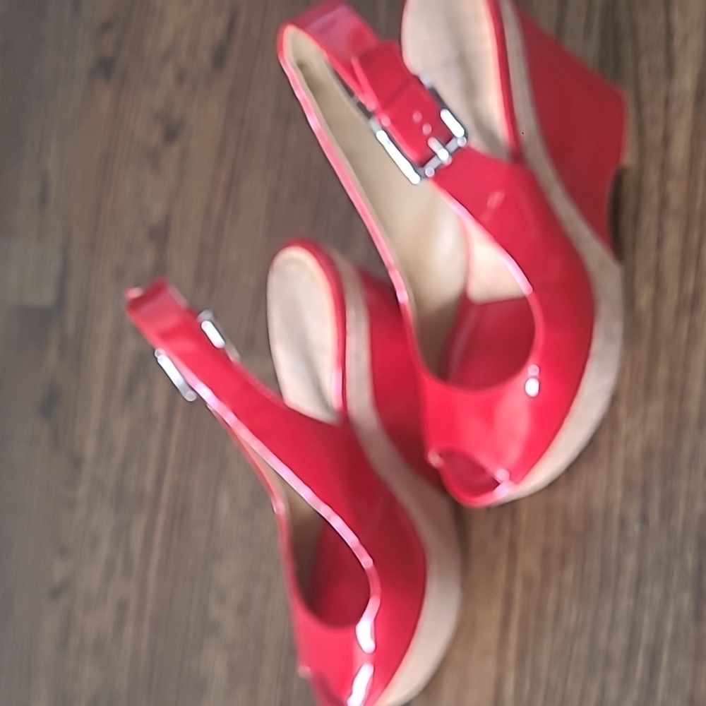Donald Pliner Patent Leather Cork Wedge Platform Sandal